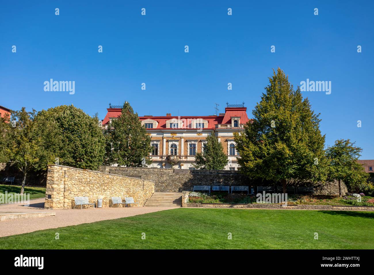 Monastery garden view of Hospital for long term sickness. Litomysl, Czech Republic Stock Photo