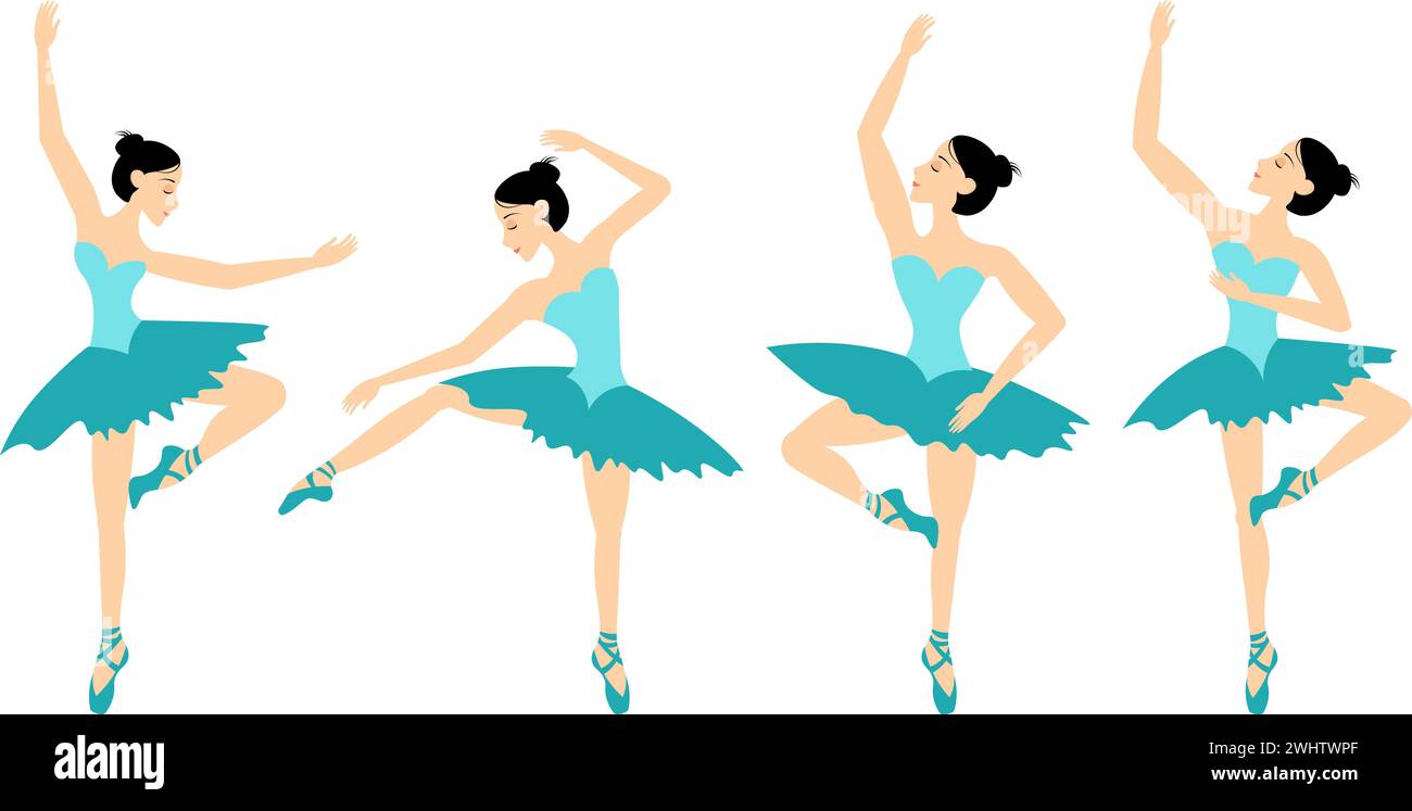 Classical ballet. Set of ballerinas in ballet poses on a transparent background. For your design, social networks, avatars and more. Vector illustrati Stock Vector