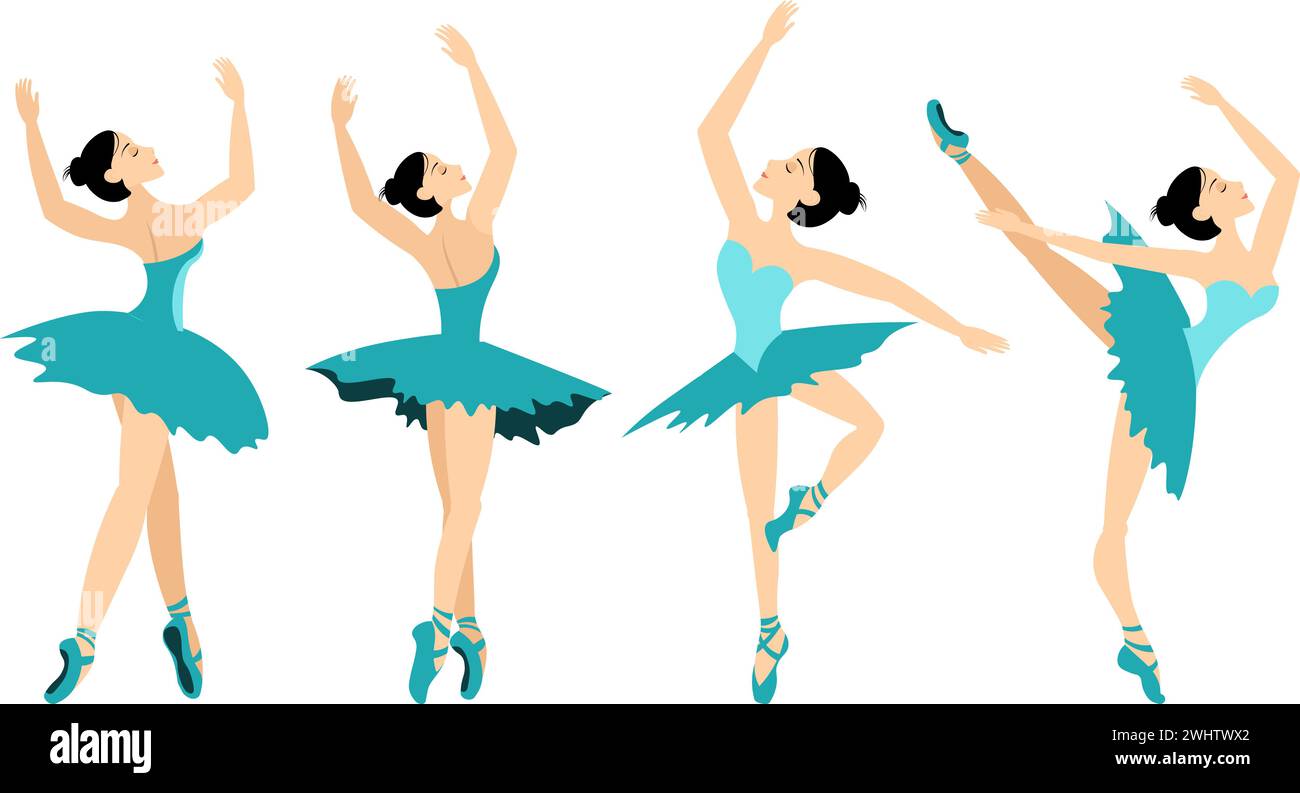 Classical ballet. Set of ballerinas in blue in ballet poses. For your design, social networks, avatars and more. Vector illustration. Stock Vector