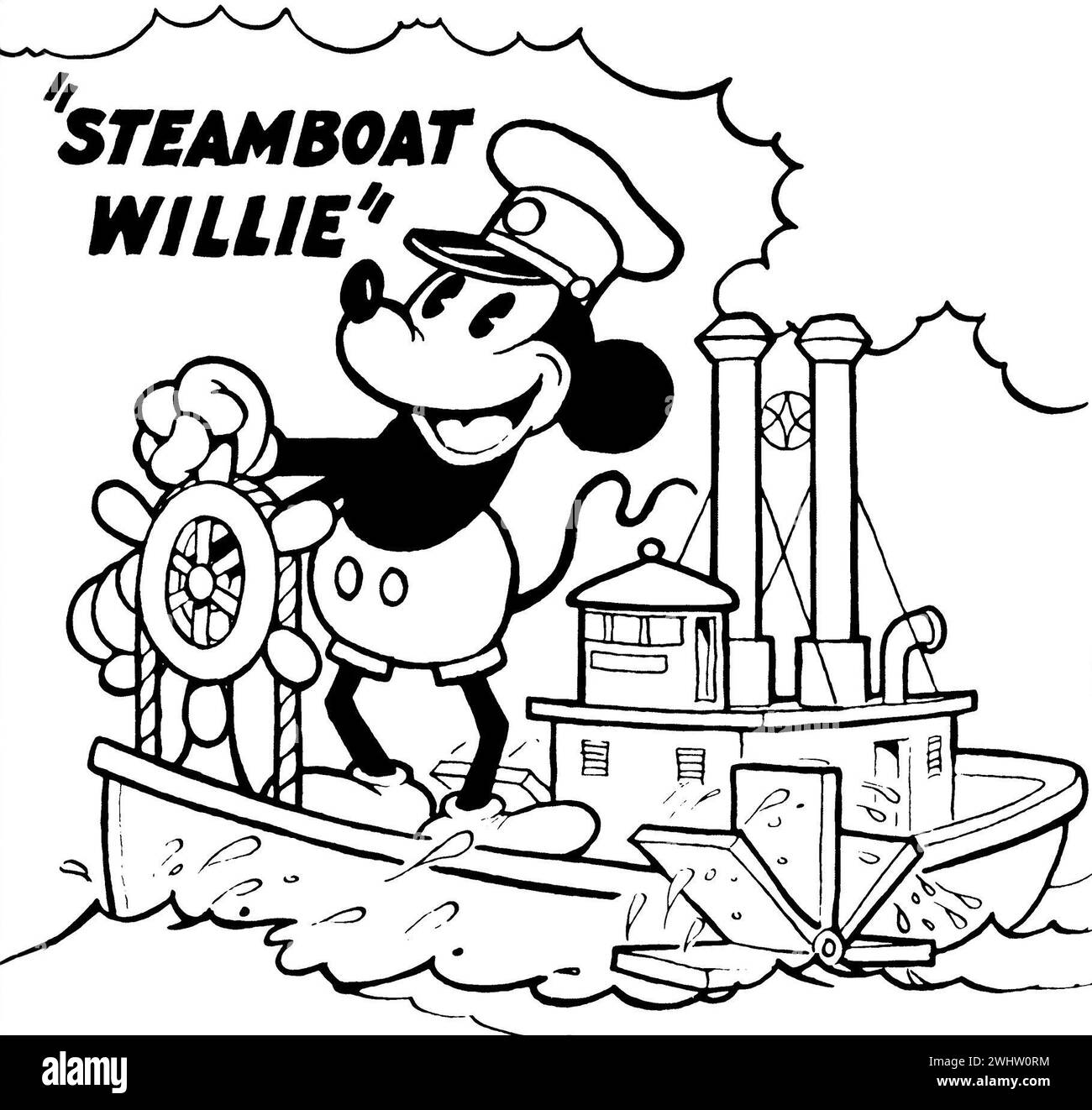 Steamboat Willie. Crop of an original Poster to the 1928 Cartoon, Steamboat Willie - Mickey Mouse's first animated short. Stock Photo