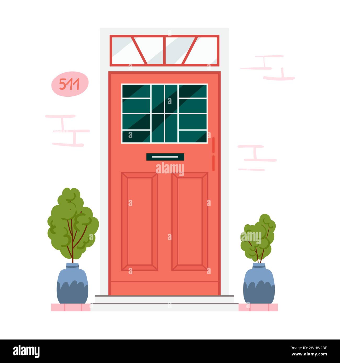 Retro vintage red door for home apartment isolated vector illustration Stock Vector