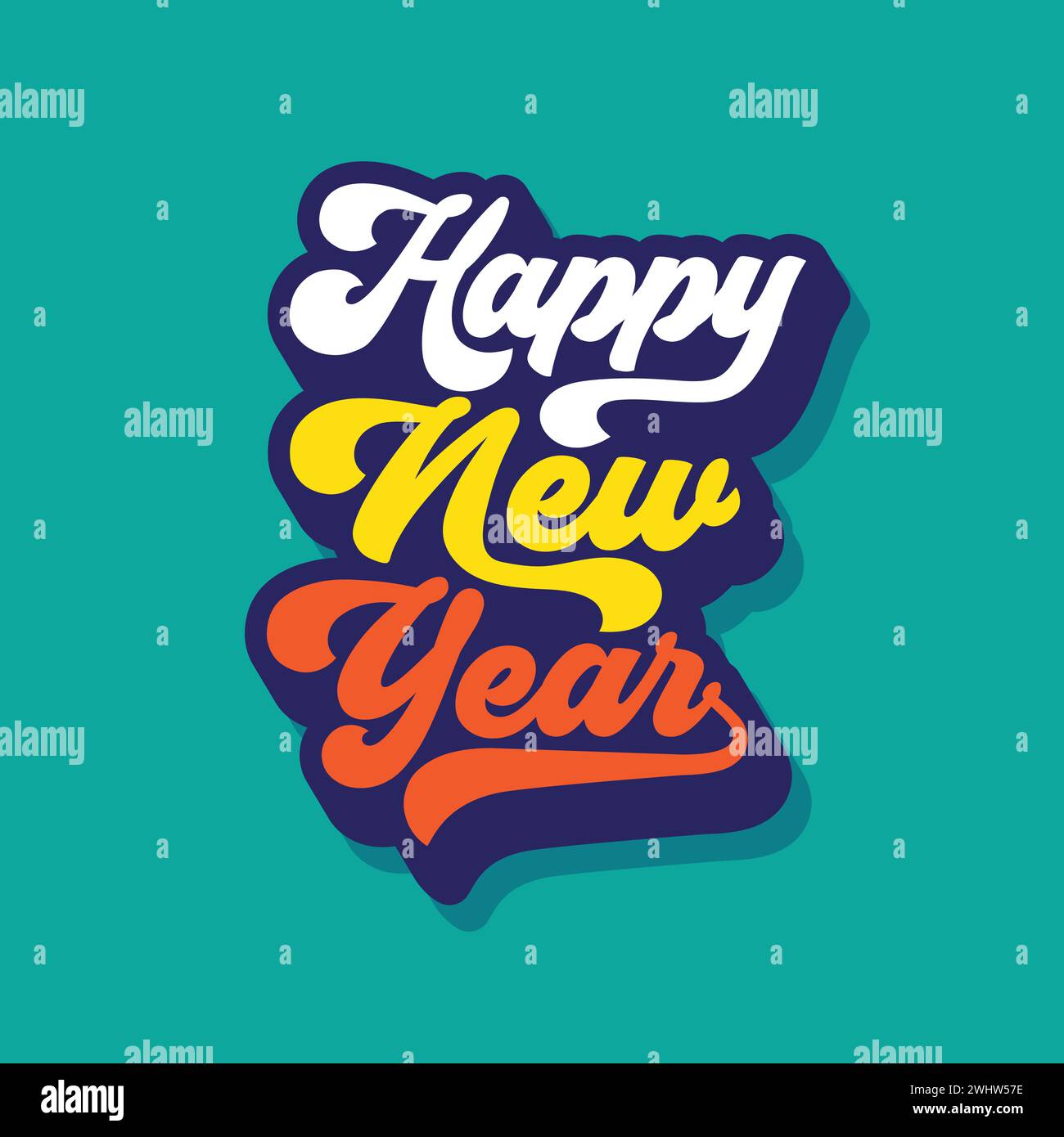 Happy new year retro style typography illustration to celebrate new 