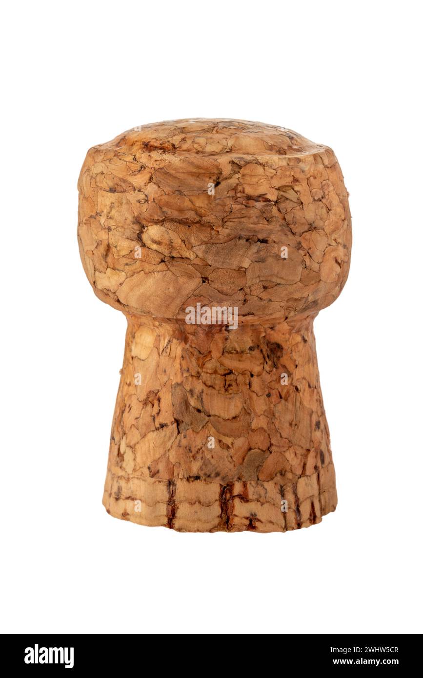 Champagne cork isolated on white with clipping path included. Sparkling wine cork cut out Stock Photo