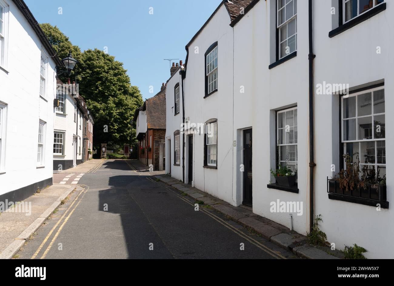 Traditional British houses at a neighborhood Sandwich village , Kent, United Kingdom Stock Photo
