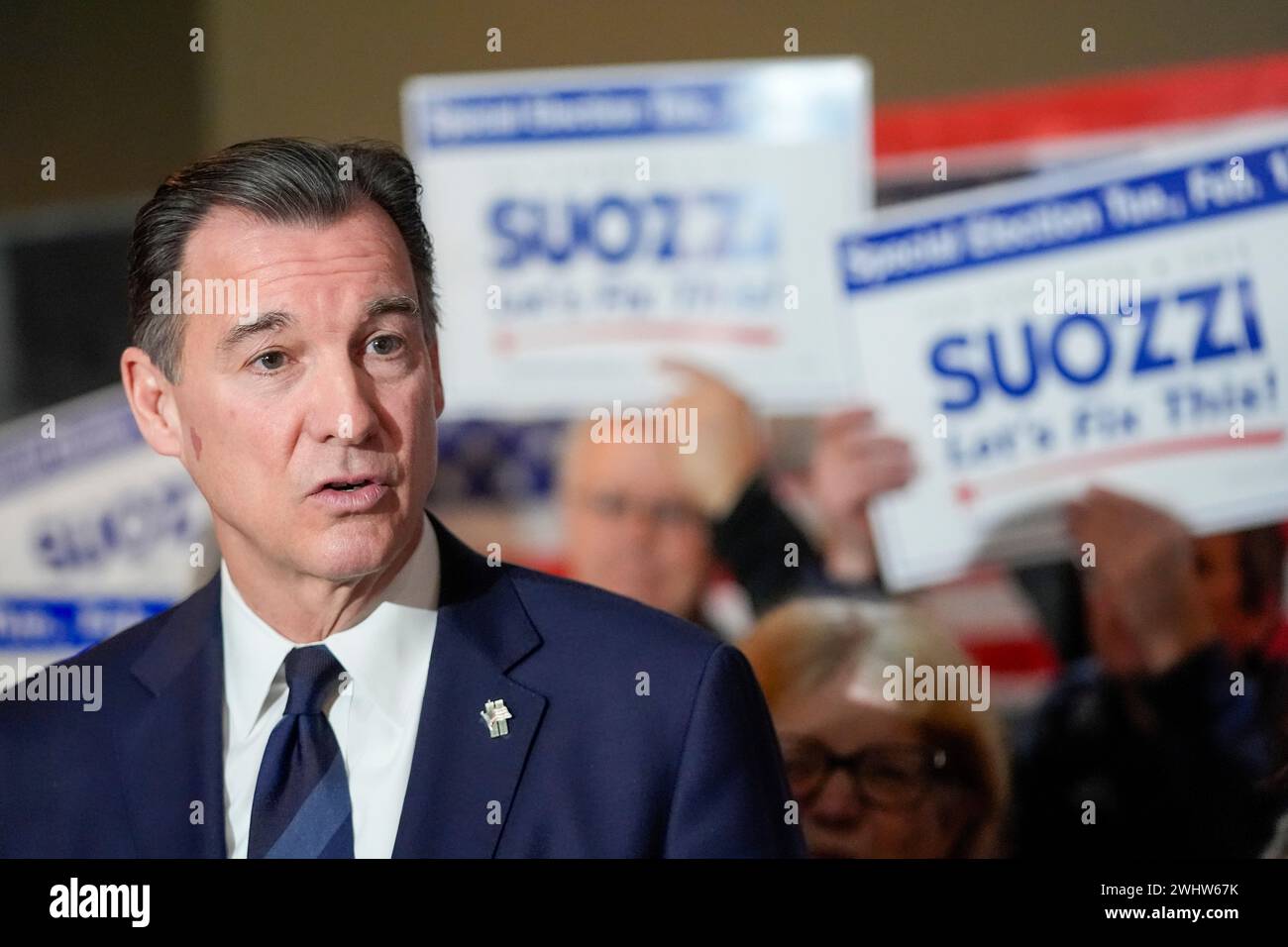 Former U.S. Rep. Tom Suozzi speaks during a campaign canvass kick off