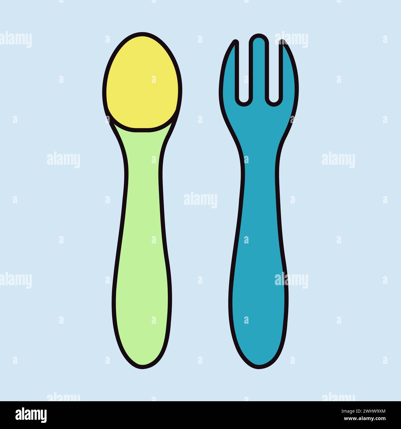 Spoon and fork for baby isolated vector icon. Graph symbol for children ...