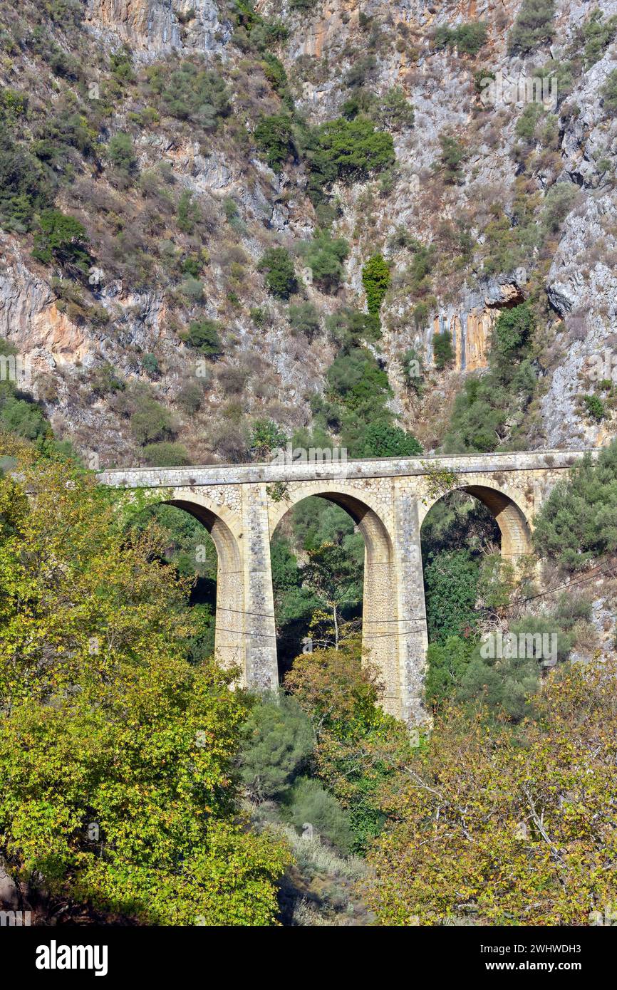 The bridge of Sima in Crete island, the highest built bridge in Crete and a construction miracle for the time it was built. Stock Photo