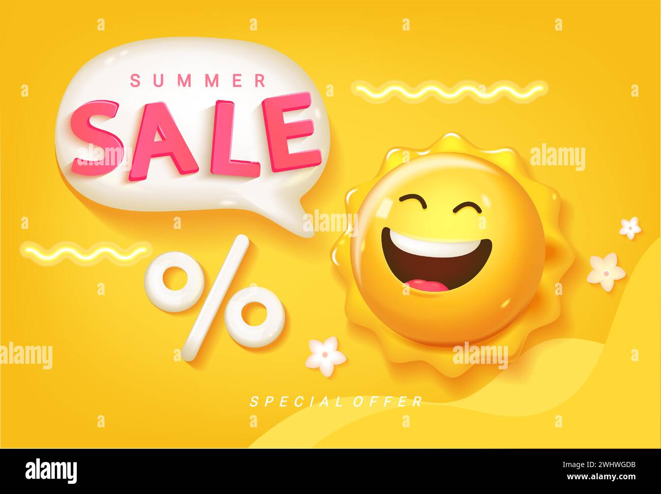 Sun Sales Summer Sale banner with smiling 3d sun Stock Vector Image & Art - Alamy