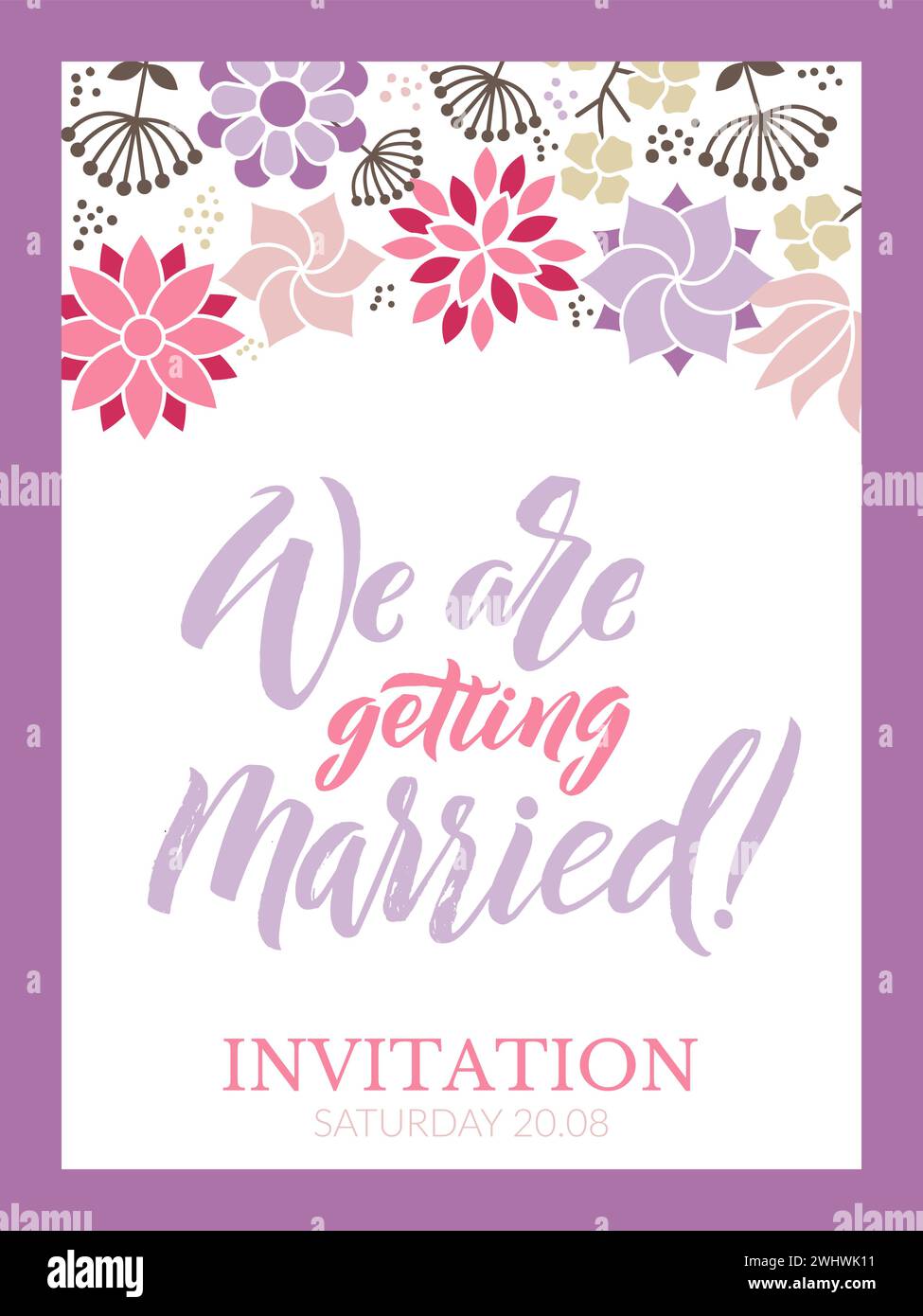 Wedding invitation placard with flowers design and place for personal text Stock Vector Image