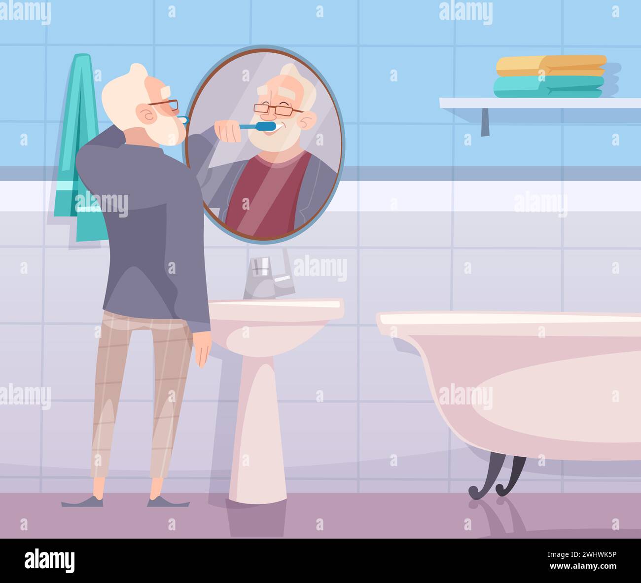 Man brushing teeth everyday hygiene in bathroom Stock Vector