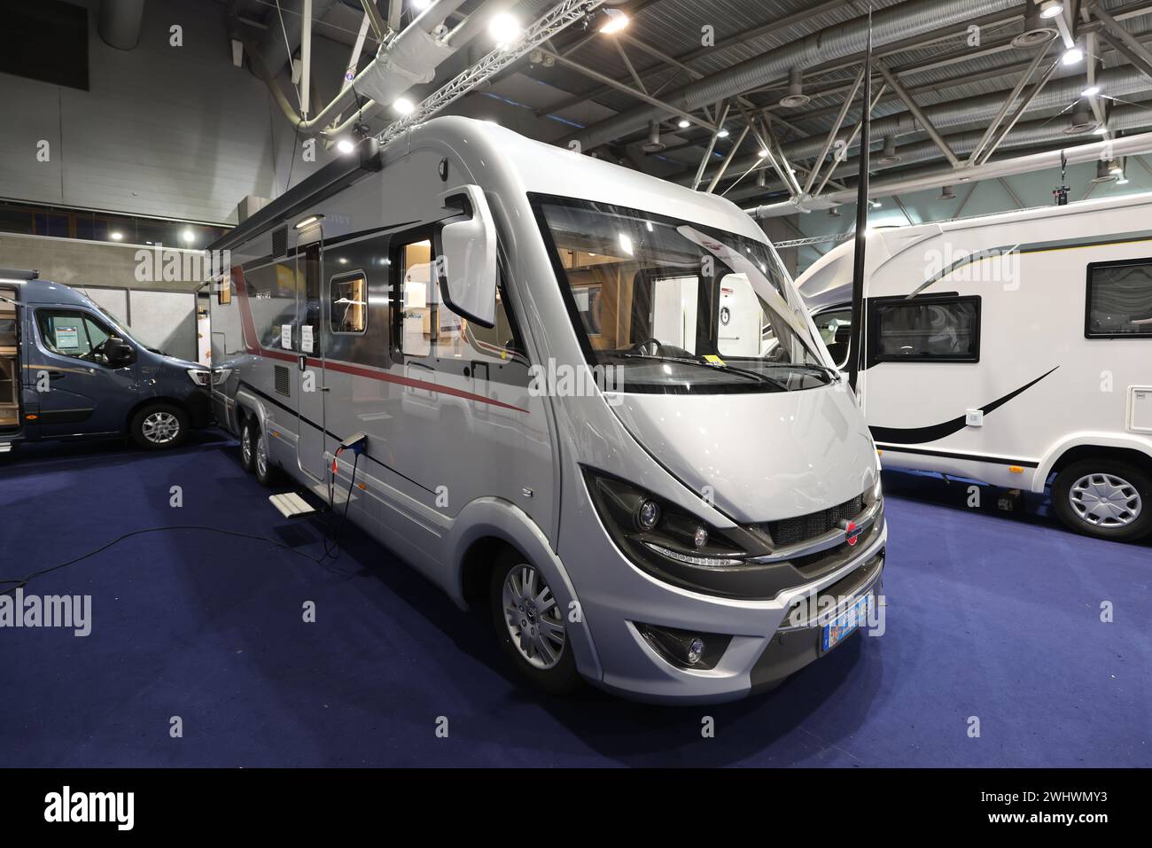 Camping car expo at the Parc Expo in Mulhouse, France. More than 150 motorhomes, vans, converted vans and caravans display for this occasion. Stock Photo