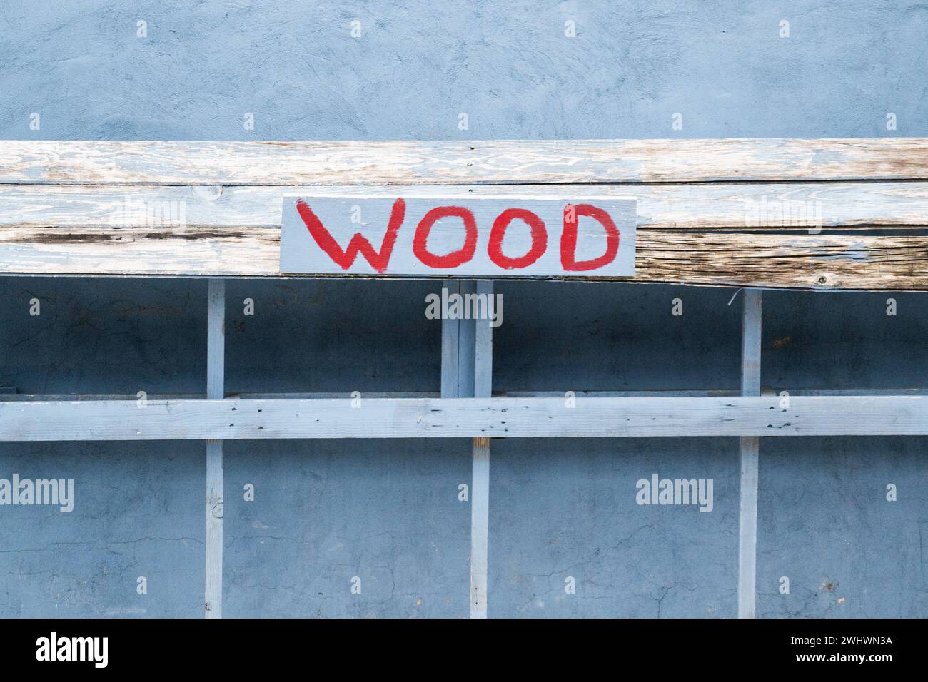 An empty rack for holding firewood for sale to campers in Speculator, NY USA area Stock Photo