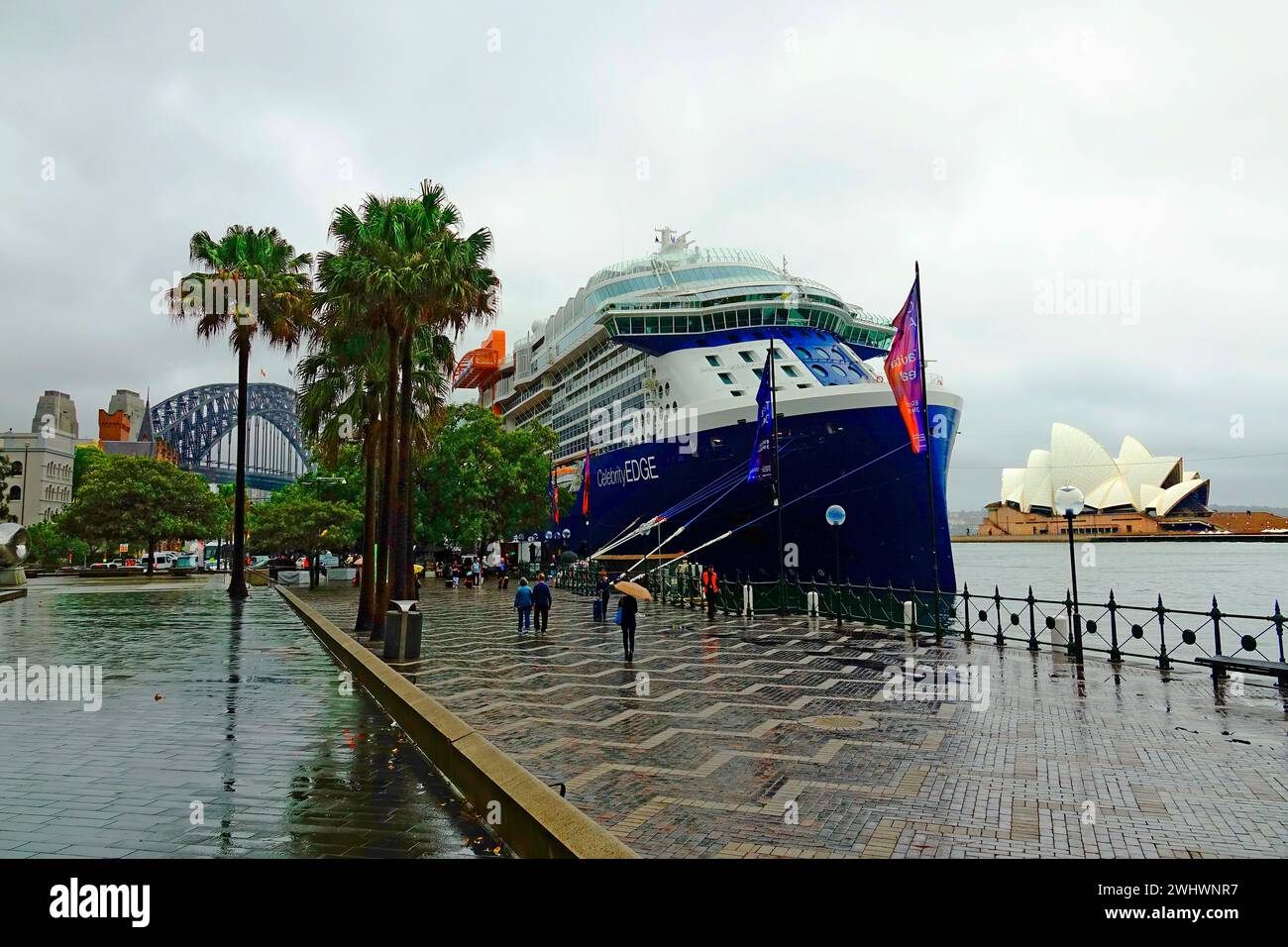 Sydney Australia Harbor Circular Quay with Opera House and cruise ship and bridge Stock Photo