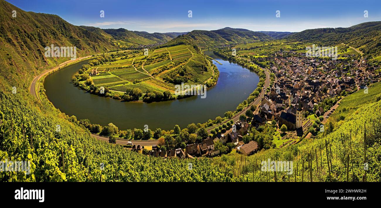 Moselle loop from the Bremmer Calmont via ferrata, Bremm, Rhineland-Palatinate, Germany, Europe Stock Photo