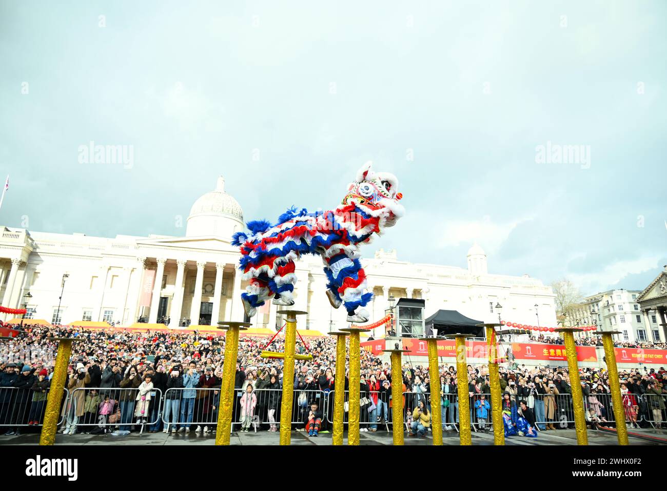 The Year of the Dragon kicked off in London to celebrate Lunar New Year this weekend thousands of revellers descended on London to join the celebrations this weekend .Trafalgar square and the west end was converted to a huge Chinese Festival ...The dragon is the only mythical creature featured in the Chinese zodiac it symbolizes power ,nobility,honour,luck , and success . Stock Photo