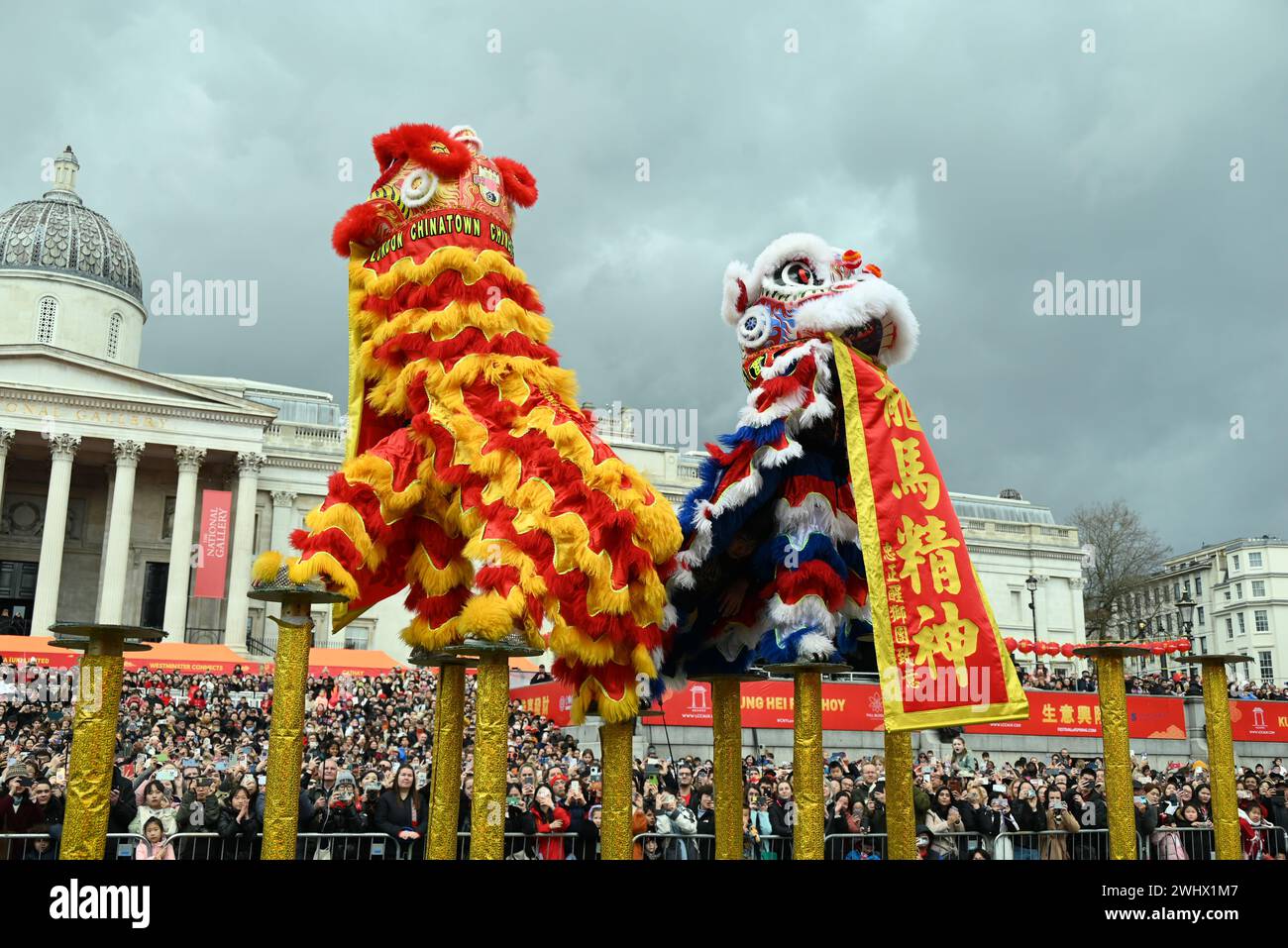 The Year of the Dragon kicked off in London to celebrate Lunar New Year this weekend thousands of revellers descended on London to join the celebrations this weekend .Trafalgar square and the west end was converted to a huge Chinese Festival ...The dragon is the only mythical creature featured in the Chinese zodiac it symbolizes power ,nobility,honour,luck , and success . Stock Photo