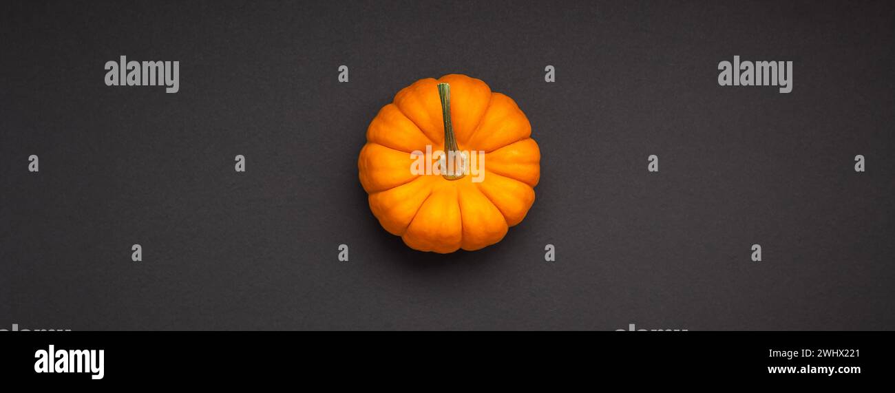Small orange pumpkin black color paper background Stock Photo - Alamy