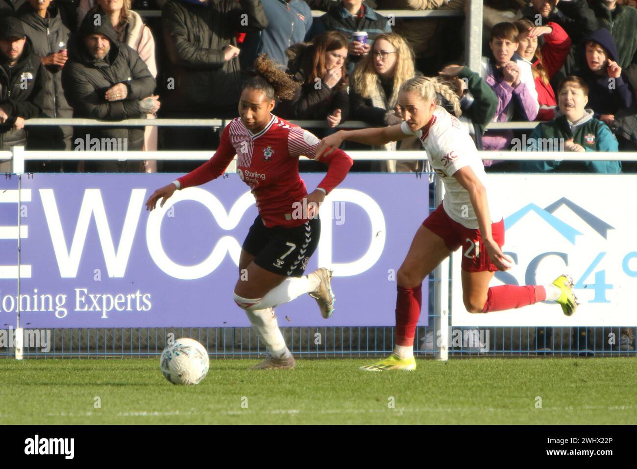 Lexi Lloyd-Smith and Millie Turner defender Man Utd women Southampton FC Women v Manchester United Women Adobe Women's FA Cup at Silverlake Stadium Stock Photo