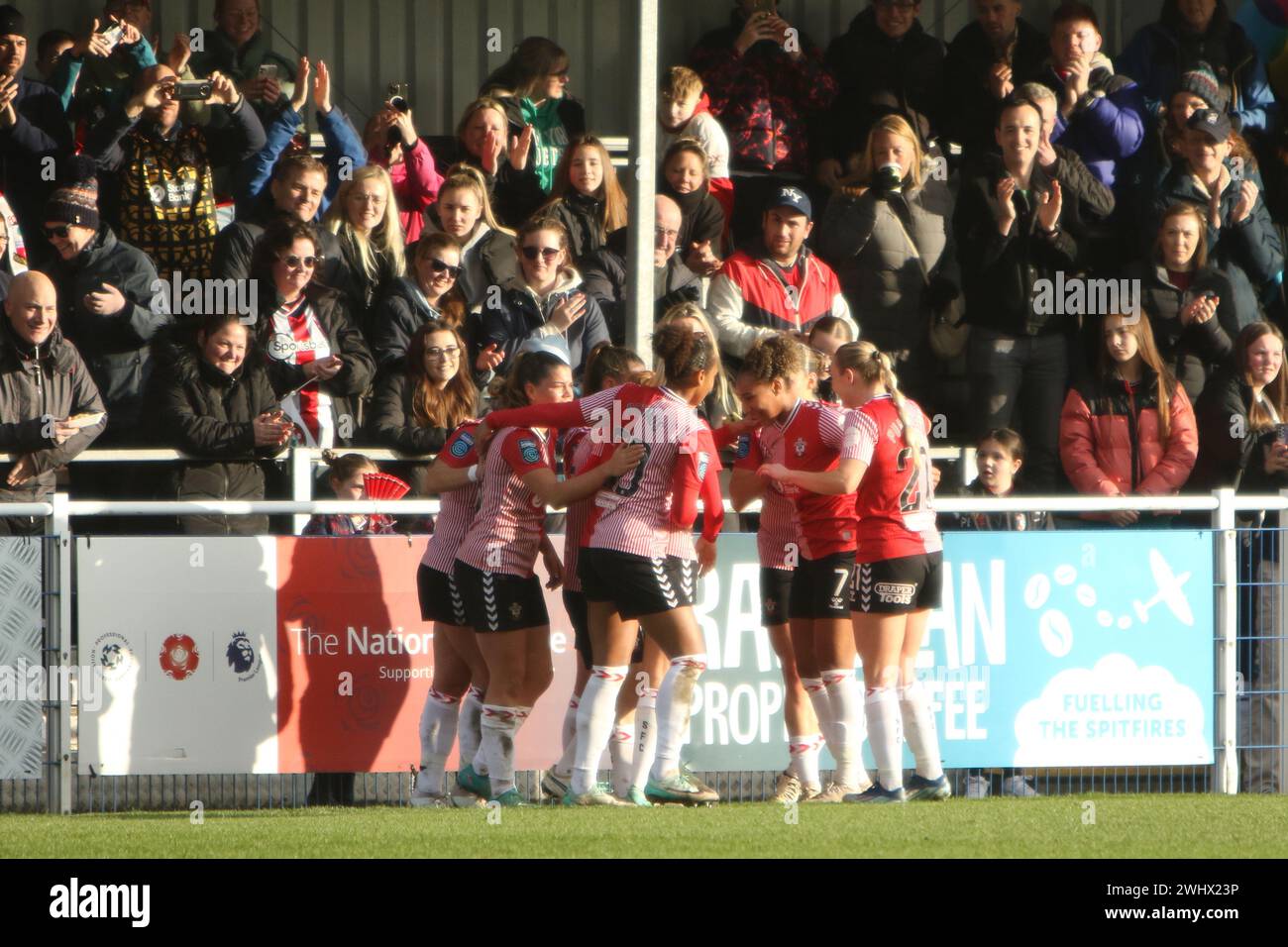 Lexi Lloyd-Smith no 7 scores and celebrates Southampton FC Women v Manchester United Women Adobe Women's FA Cup at Silverlake Stadium Stock Photo