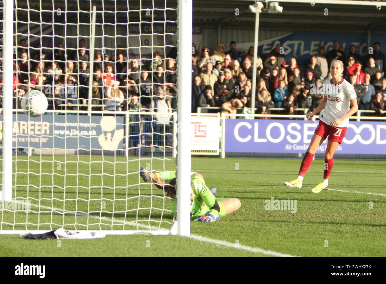 Lexi Lloyd-Smith (out of shot) scores Southampton FC Women v Manchester United Women Adobe Women's FA Cup at Silverlake Stadium Stock Photo