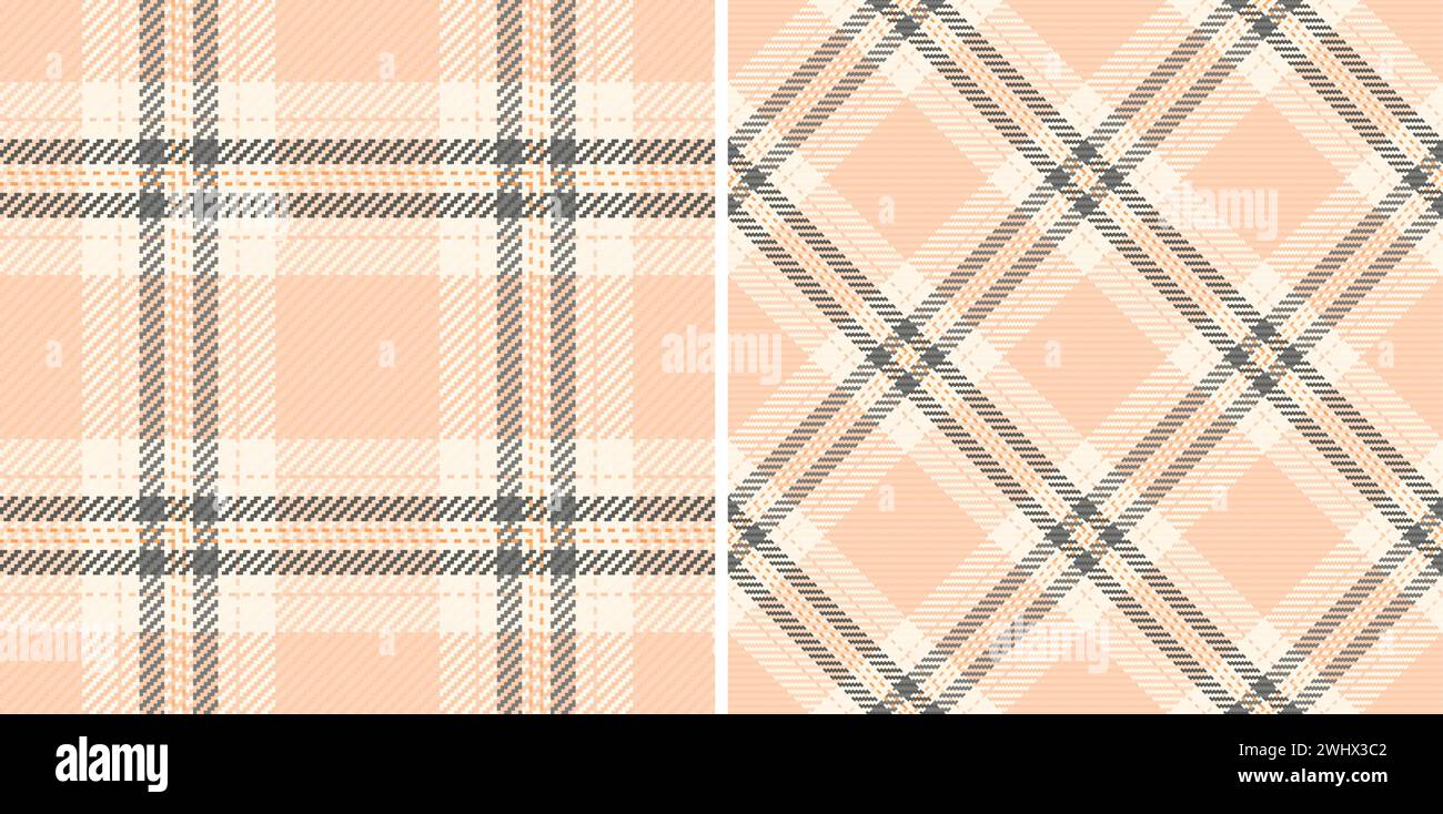 Seamless fabric textile of pattern plaid tartan with a vector background check texture. Set in skin colors for tweed in modern fashion. Stock Vector