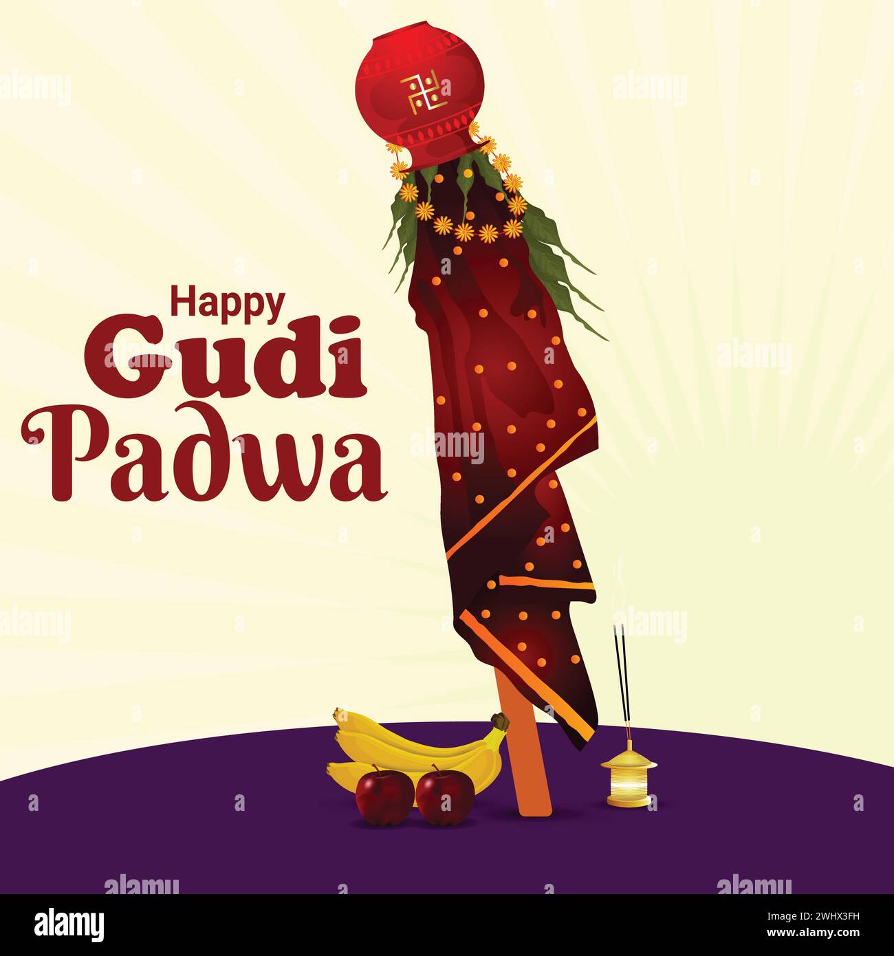 Vector Illustration of Gudi Padwa. New Year Day of Chaitra Month in