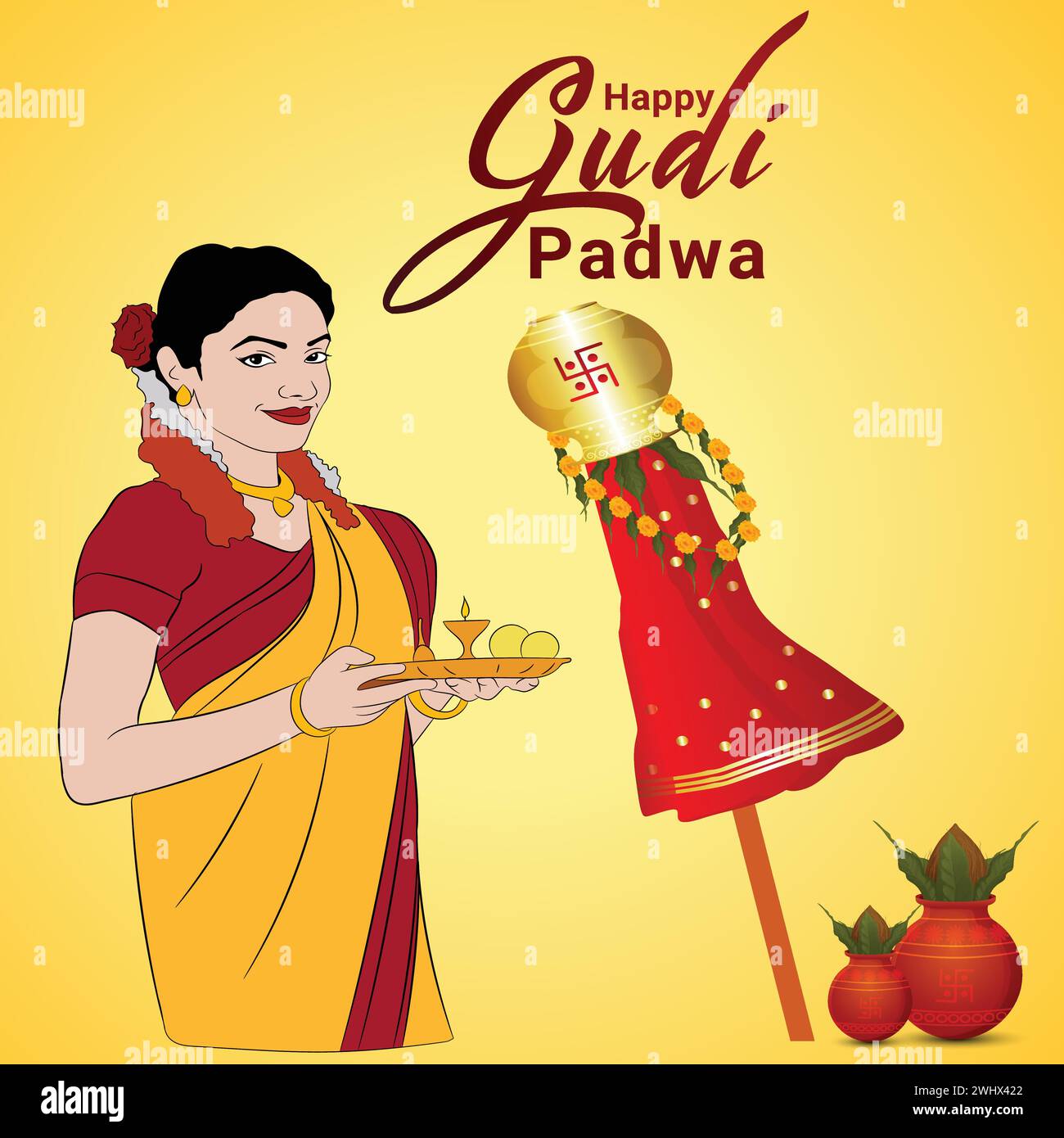 Vector Illustration of Gudi Padwa. New Year Day of Chaitra Month in