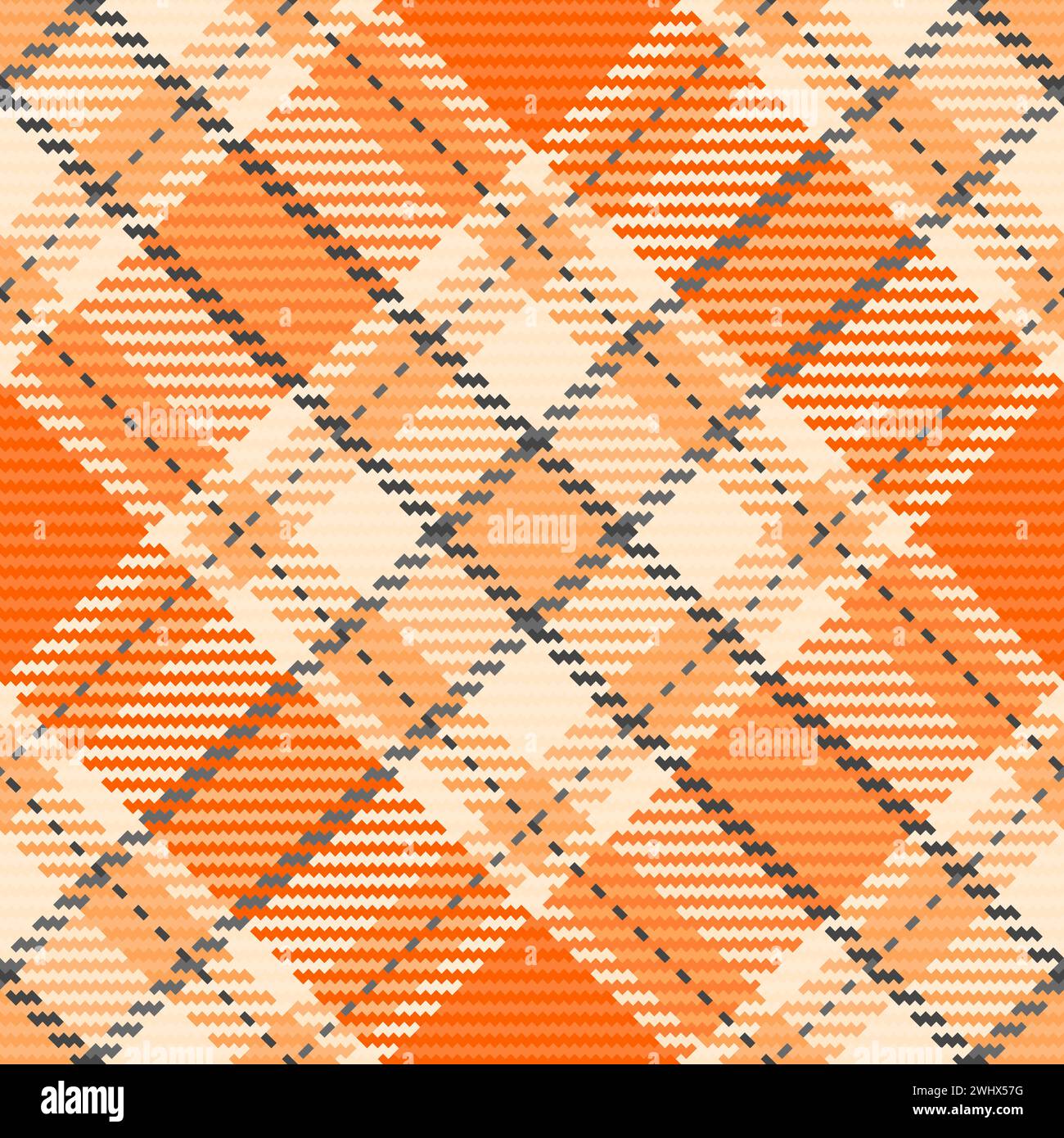 Latin plaid background textile, color vector check seamless. Machinery texture fabric pattern tartan in orange and papaya whip color. Stock Vector