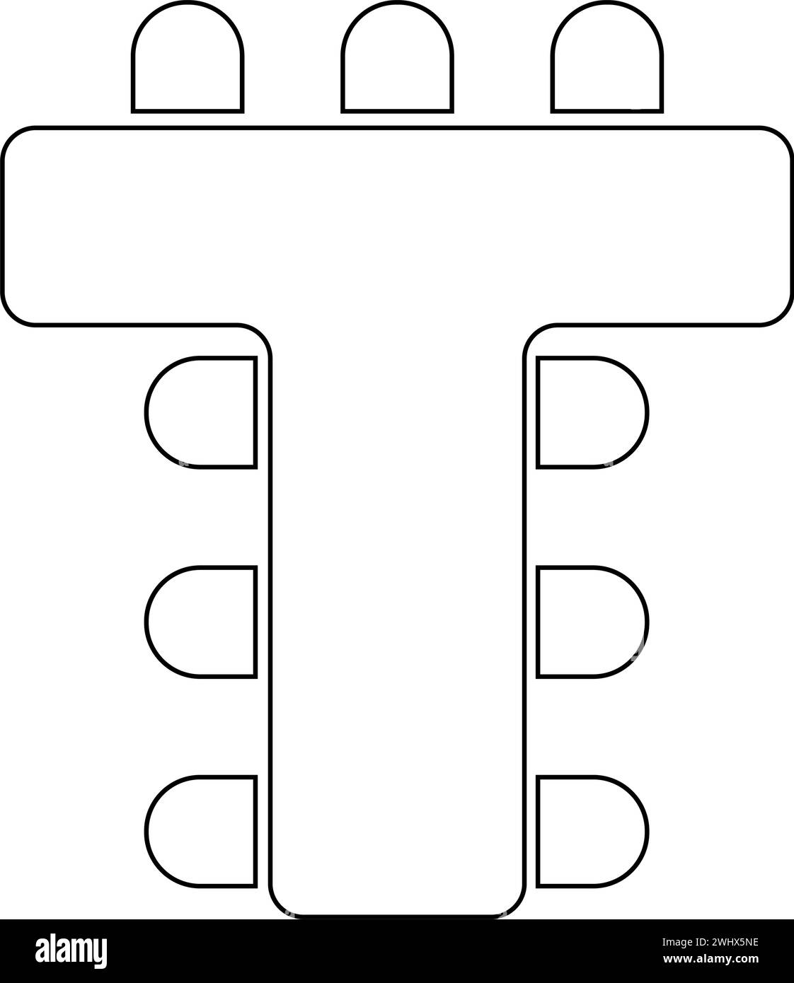 Tshaped table and chairs icons top view. Business office or