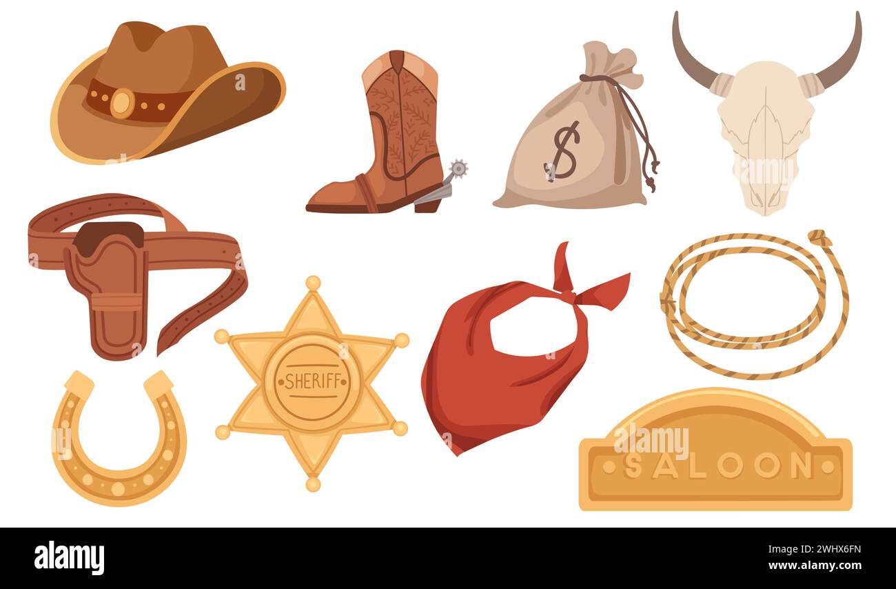 Set of items cowboy theme classic style design vector illustration isolated on white background Stock Vector