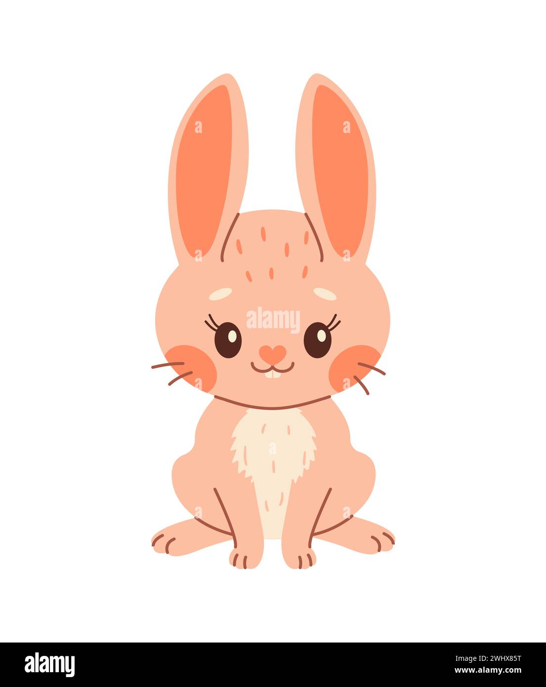 Cartoon easter Bunny. Cute pink rabbit. Kawaii bunny sitting, trendy ...