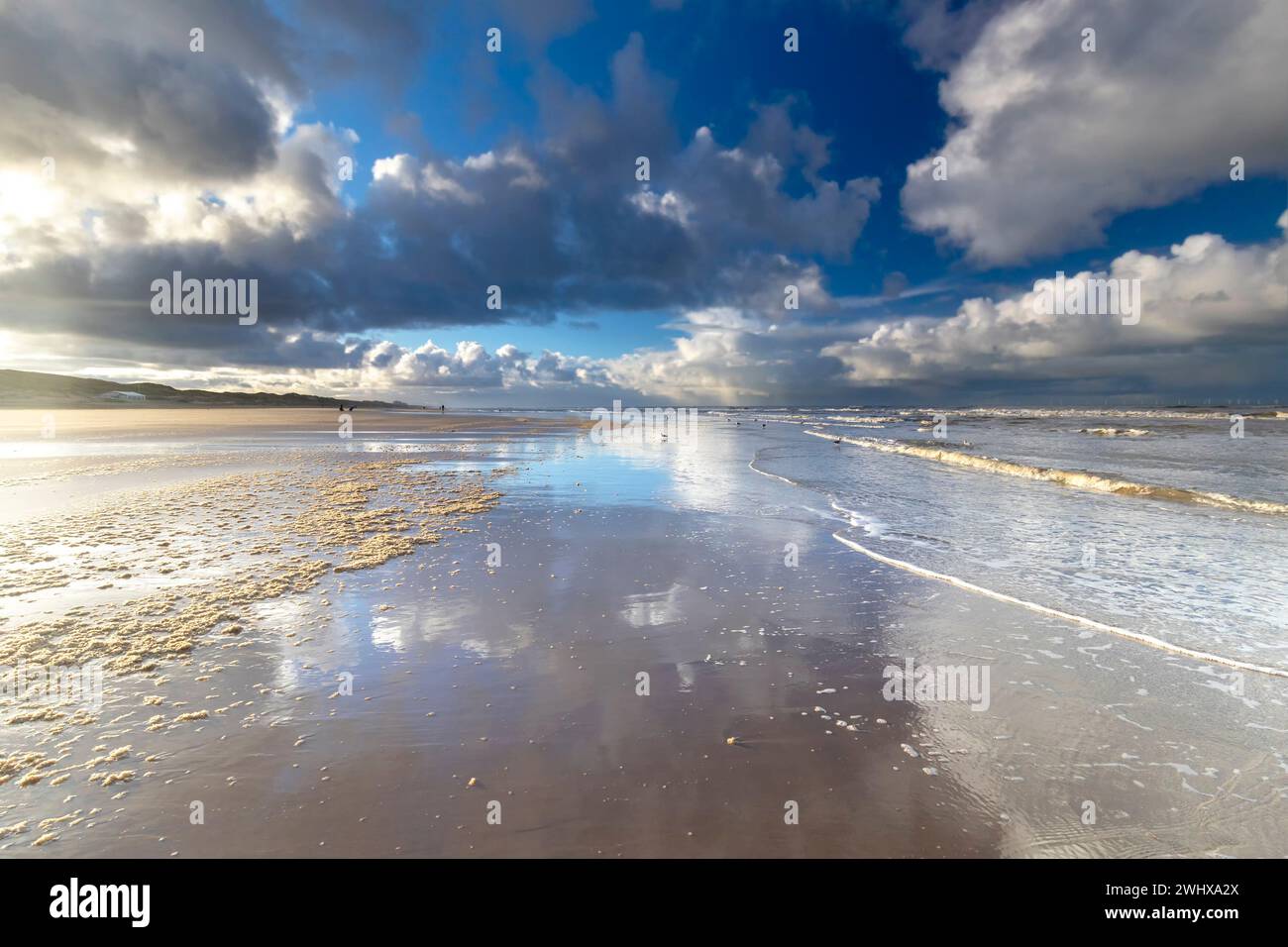 View on North sea beach with blue sky Stock Photo