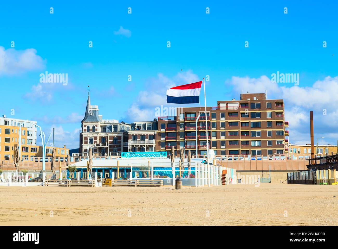 Famous Grand Hotel Amrath Kurhaus and Scheveningen beach panorama, Hague, Netherlands Stock Photo