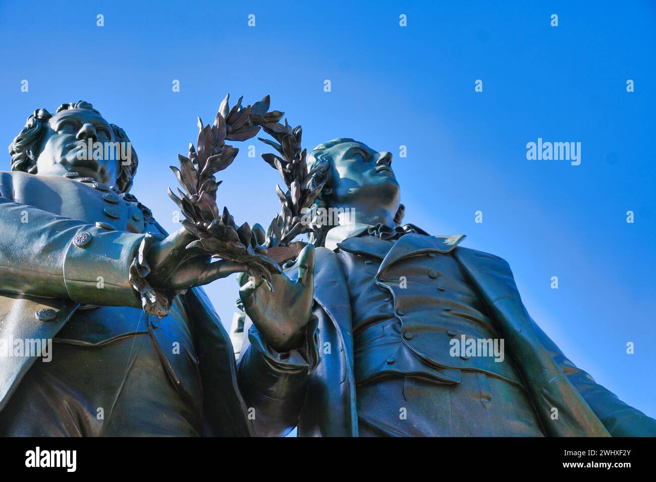 Goethe and Schiller monument in front of the National Theater in Weimar Stock Photo