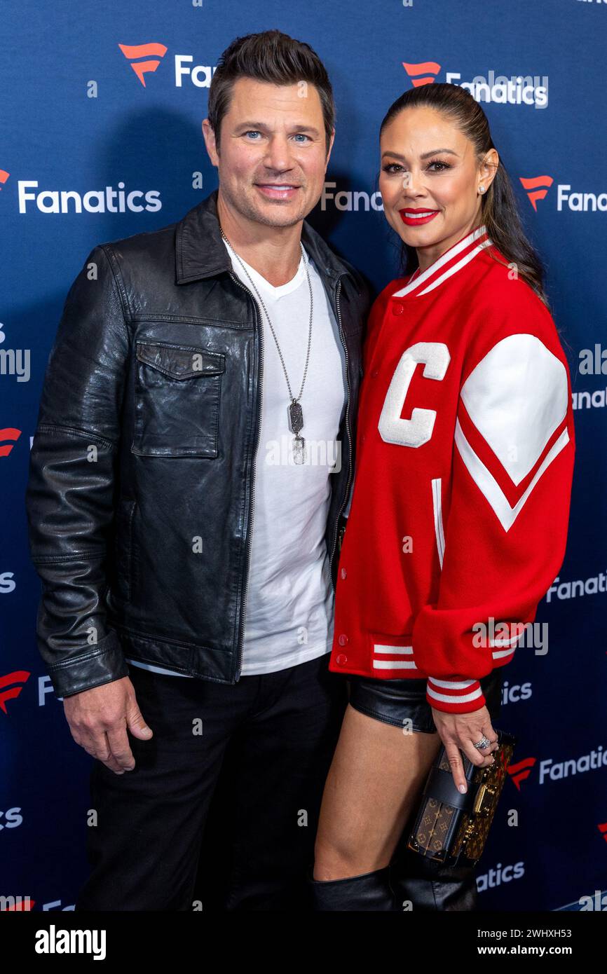 Las Vegas, USA. 10th Feb, 2024. Nick Lachey (L) and Vanessa Lachey