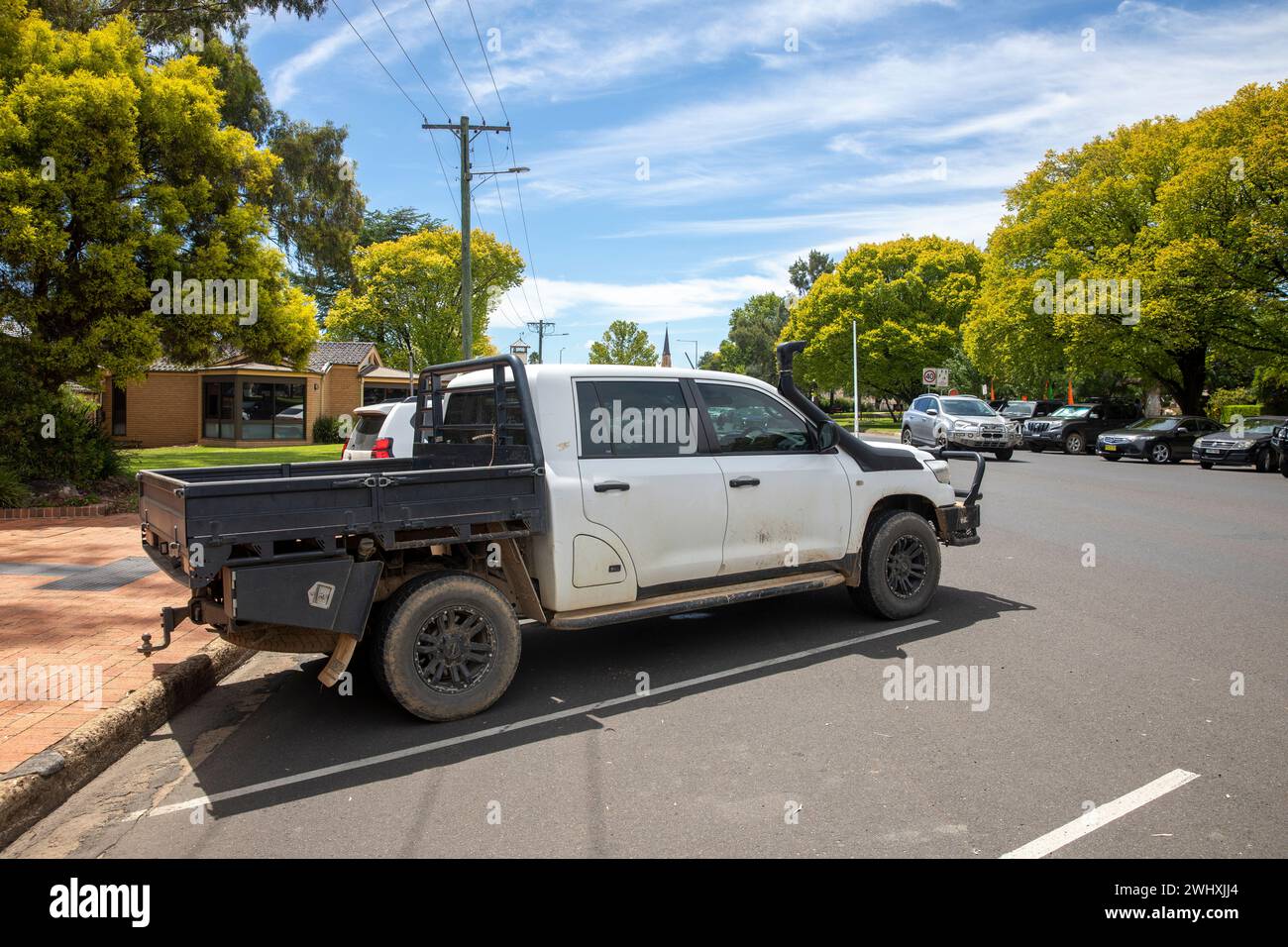 2018 white Toyota Landcruiser utility truck parked in Mudgee town centre, regional Australia Stock Photo