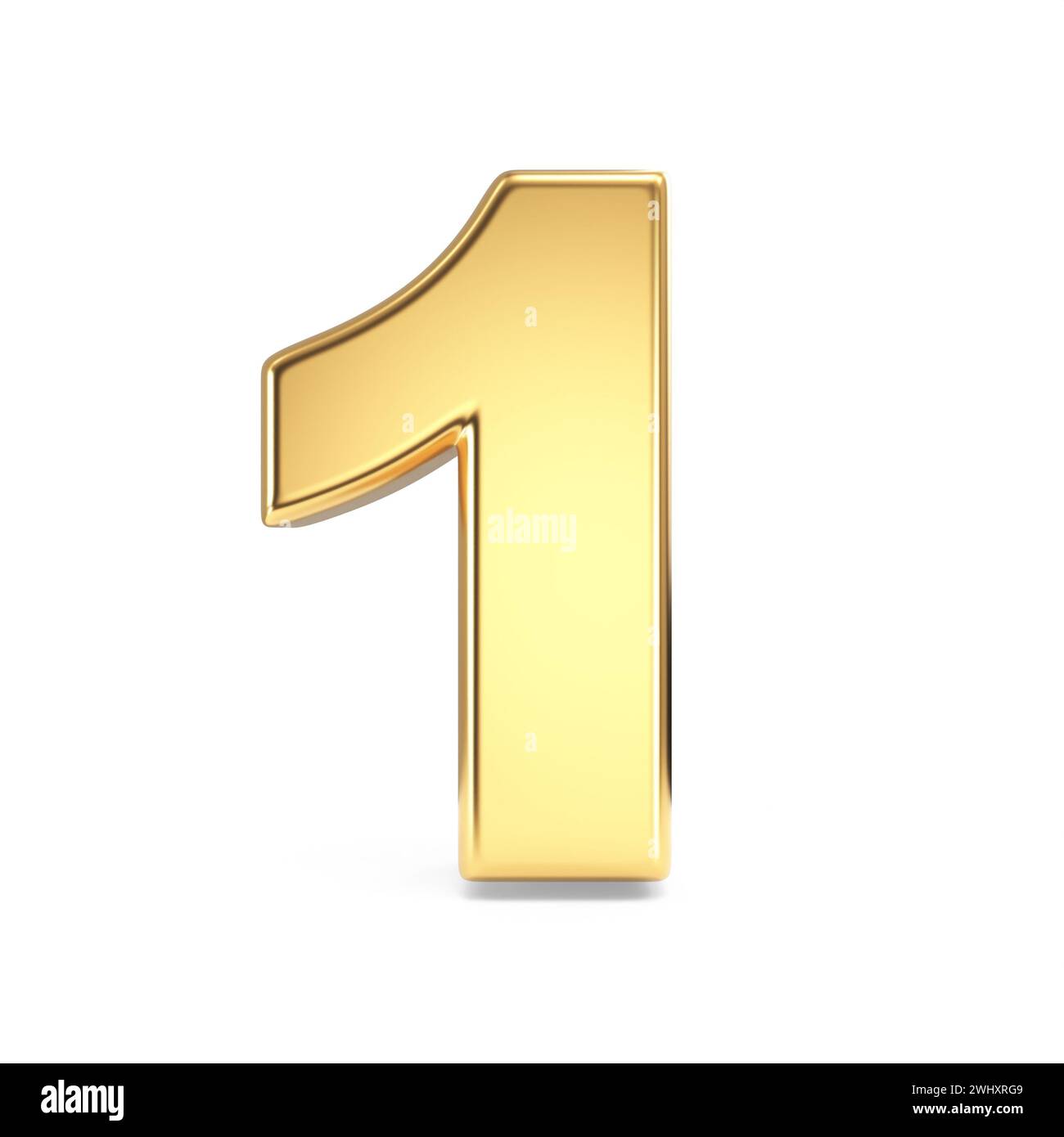 Simple gold font Number 1 ONE 3D Stock Photo