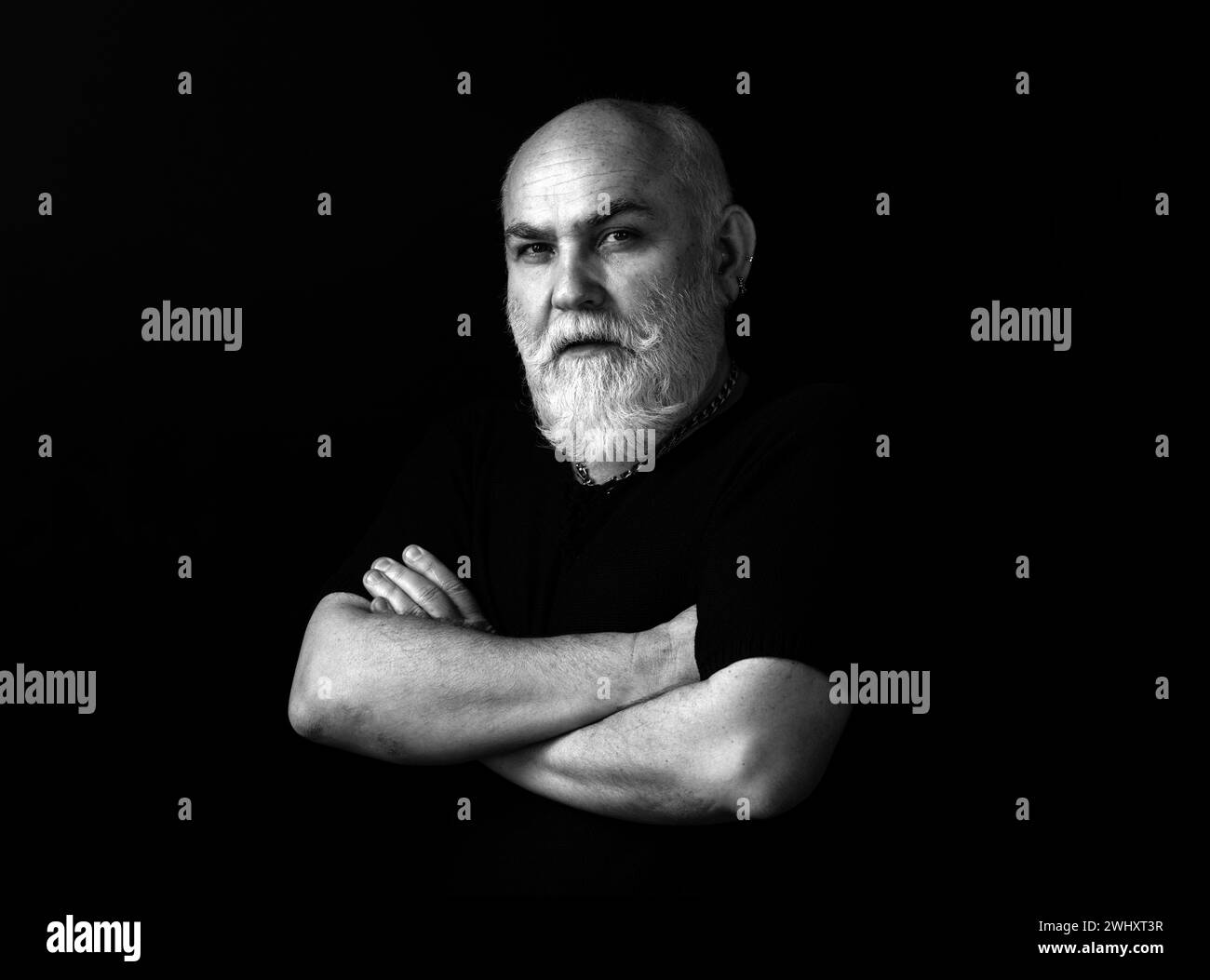 Portrait bald man moustache Black and White Stock Photos & Images - Alamy