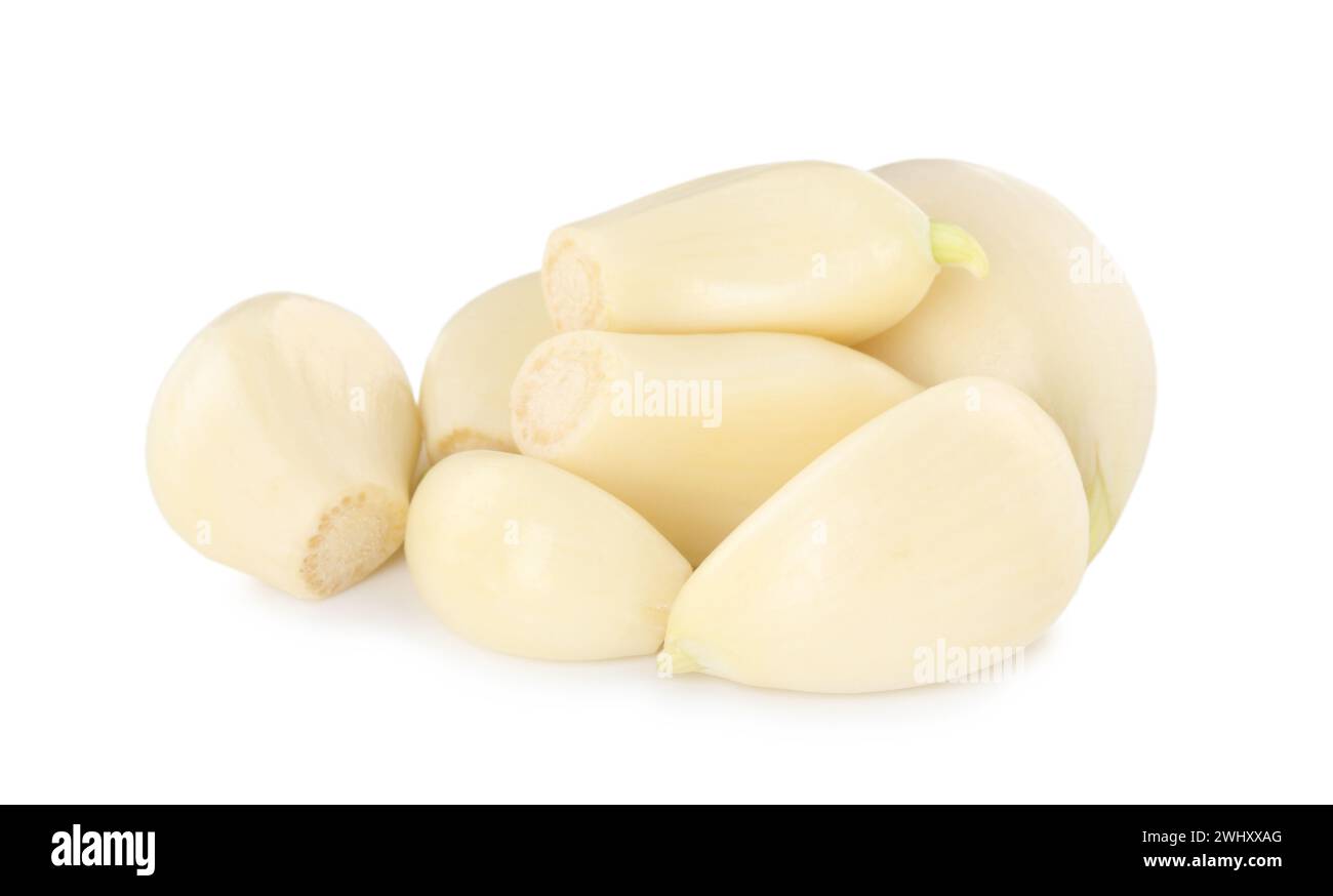Peeled cloves of fresh garlic isolated on white Stock Photo - Alamy