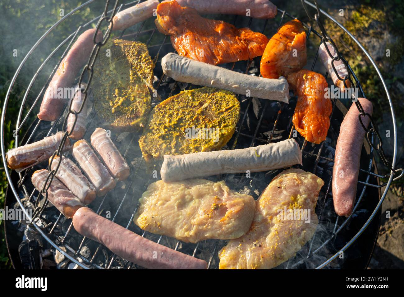 Full grill rack with grilled food Food Nutrition Stock Photo - Alamy