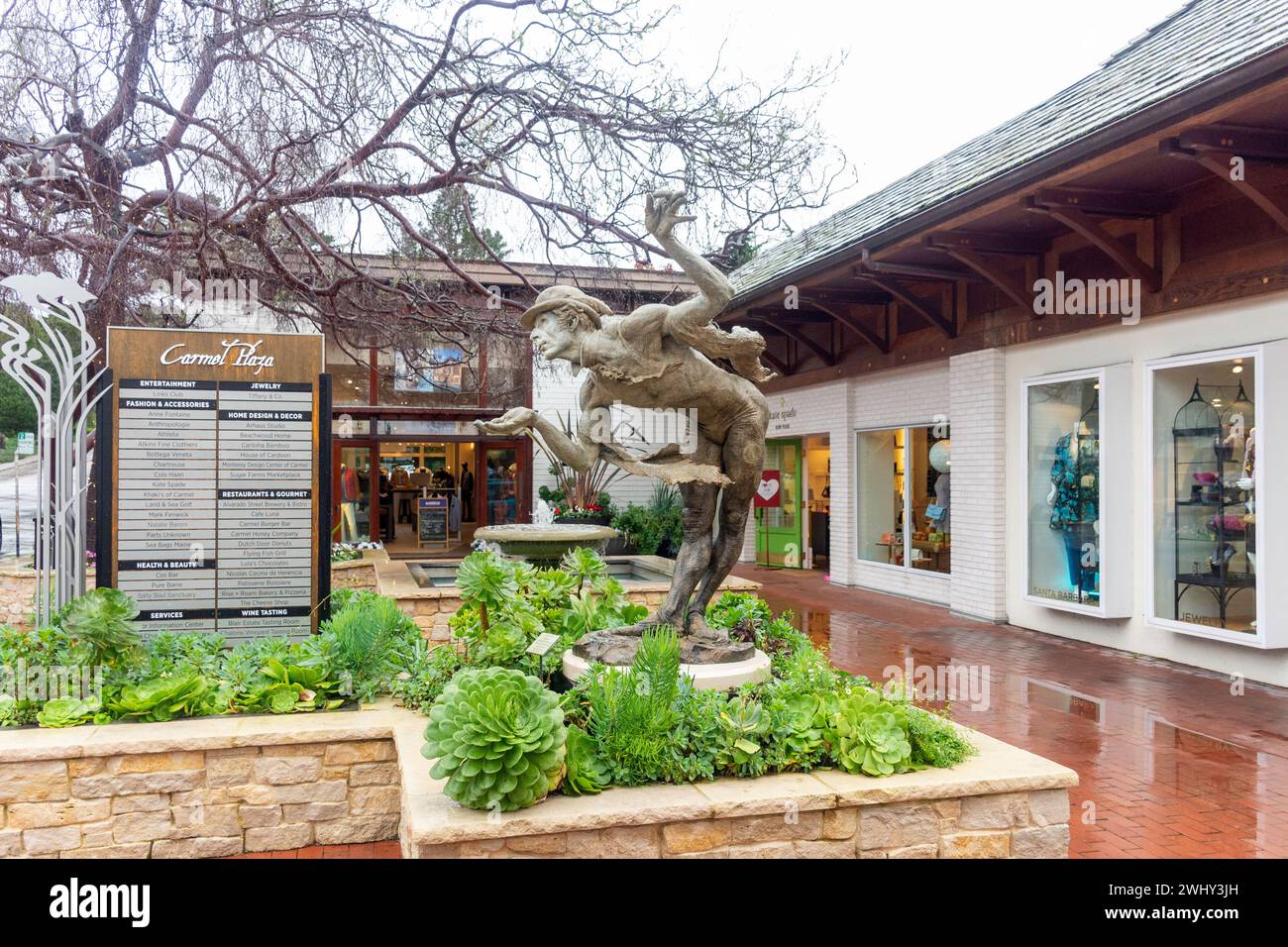 Entrance to Central Plaza, Ocean Avenue, Carmel-by-the-Sea, Monterey County, California, United States of America Stock Photo