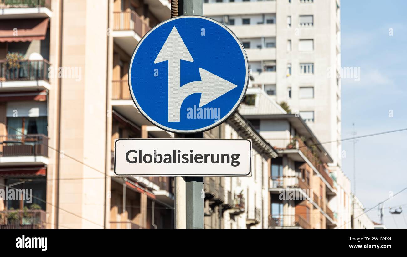Signposts the direct way to Globalization Stock Photo
