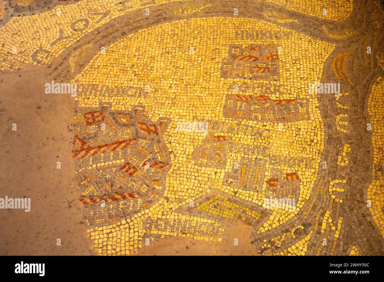Mosaic map of the Holy Land in Madaba, Jordan Stock Photo