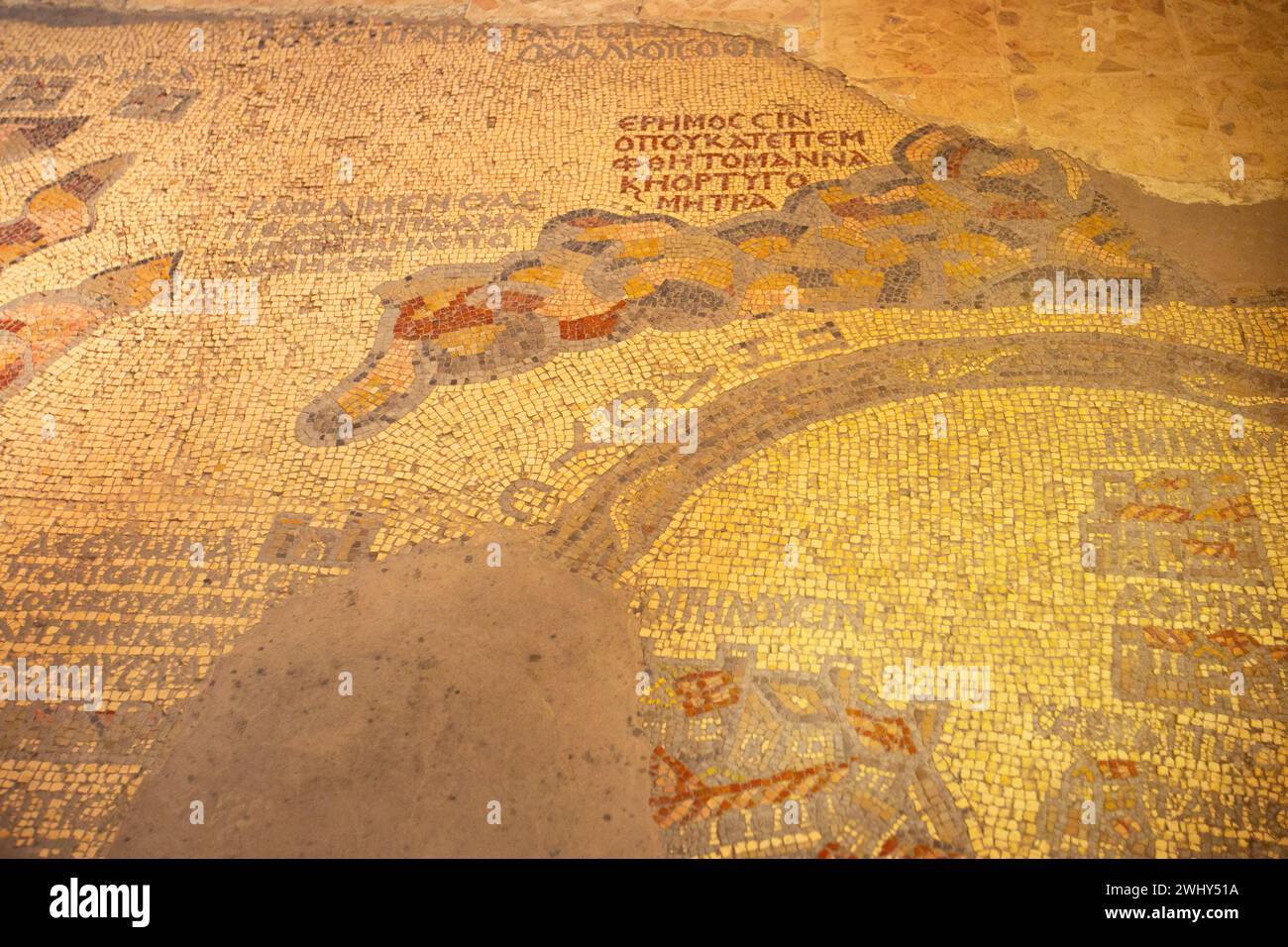 Mosaic map of the Holy Land in Madaba, Jordan Stock Photo