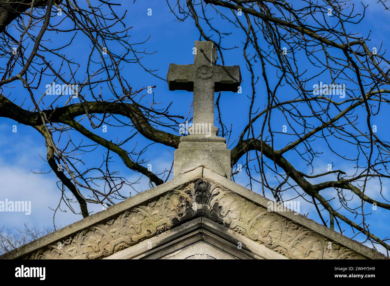 Cimetiere du Pere Lachaise typical french cemetery, Photo image a Beautiful panoramic view of Paris Metropolitan City Stock Photo