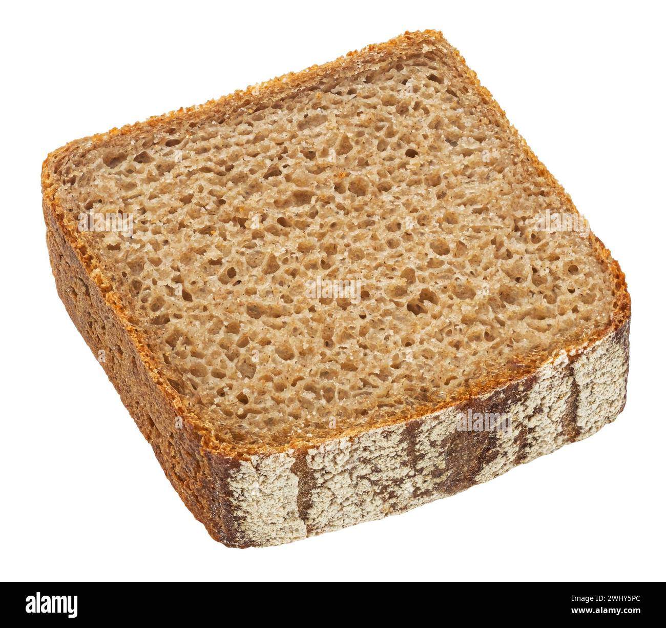 Rye bread slice isolated on white background, full depth of field Stock Photo