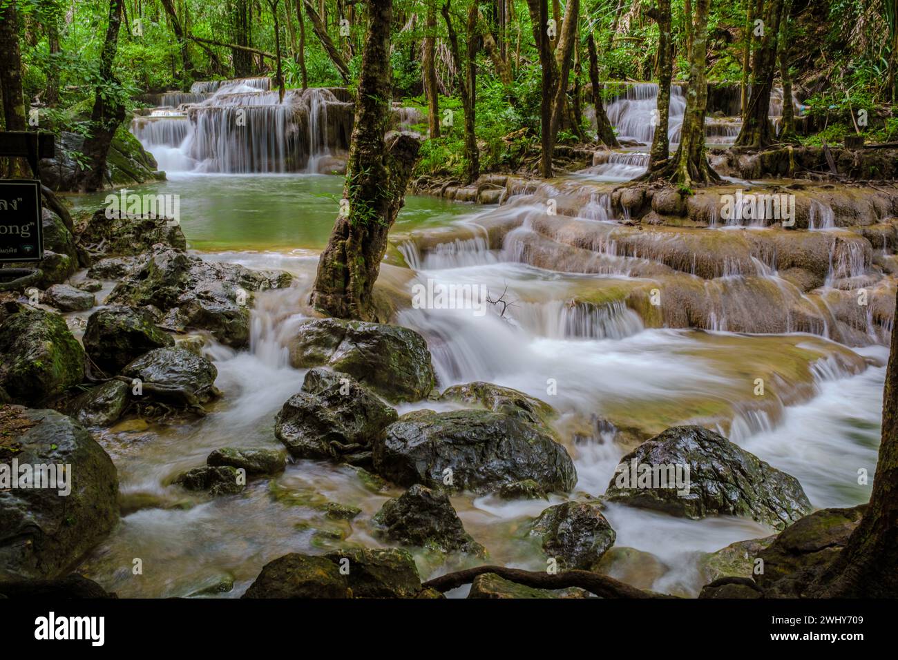 Deep forest waterfall kanchanaburi thailand hi-res stock photography ...