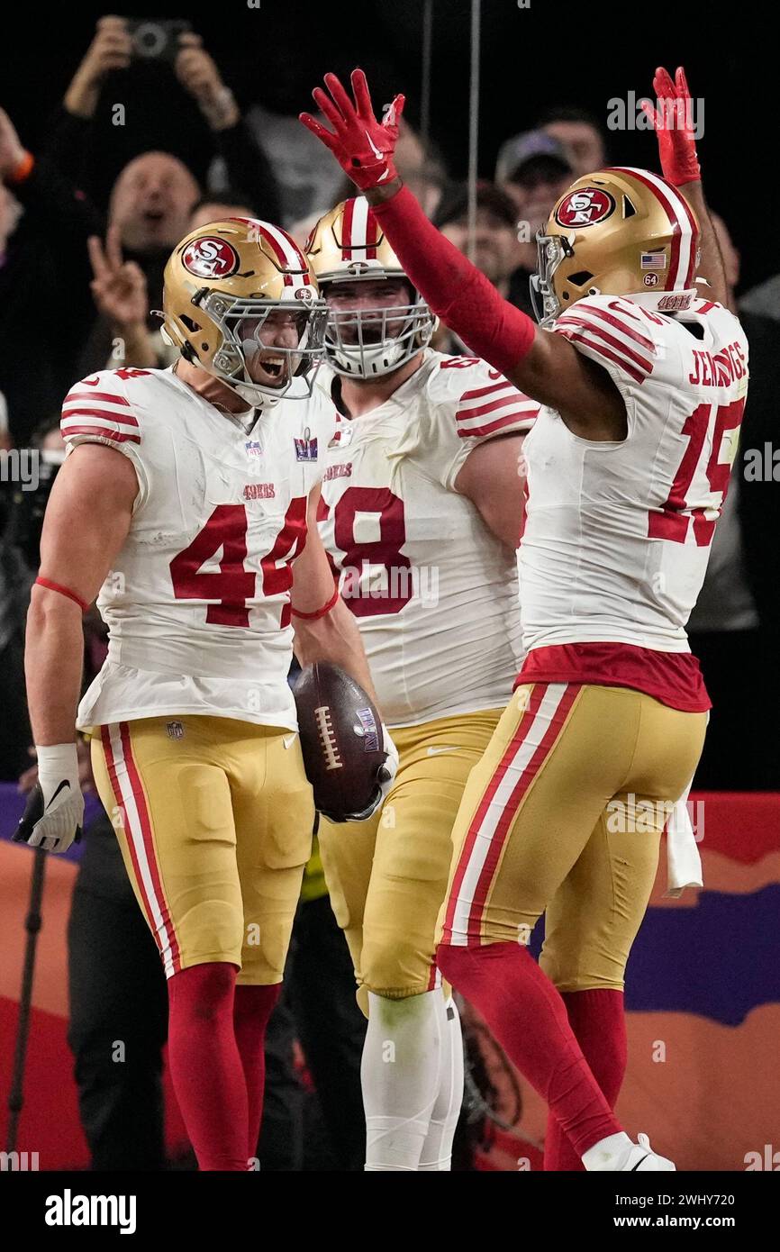 San Francisco 49ers wide receiver Jauan Jennings (15) celebrates his touchdown against the