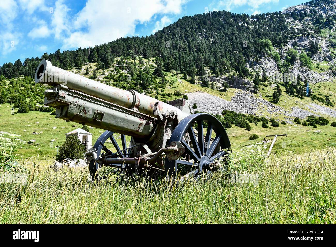 Cannon in fortress, photo as a background , in the European Border between spain and france in the pyrenees Stock Photo