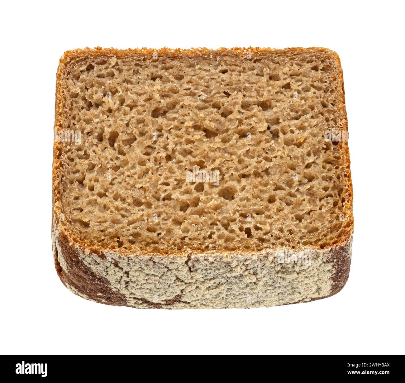 Rye bread slice isolated on white background, full depth of field Stock Photo
